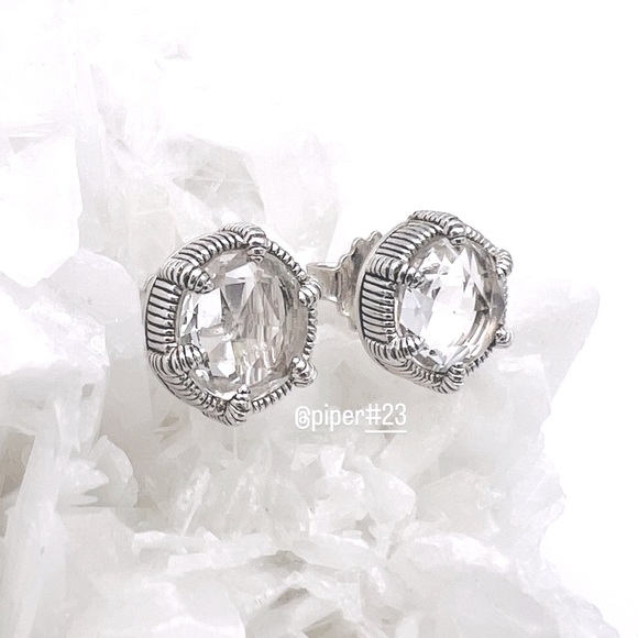 EUC Judith Ripka JR TWO Clear Quartz Doublet Eclipse Stud Earrings - Picture 3 of 13